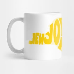 New York Map Outline Bubble Letters- yellow Mug